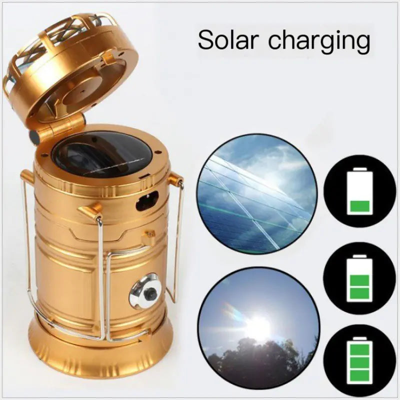 Solar powered camping lantern with built-in fan
